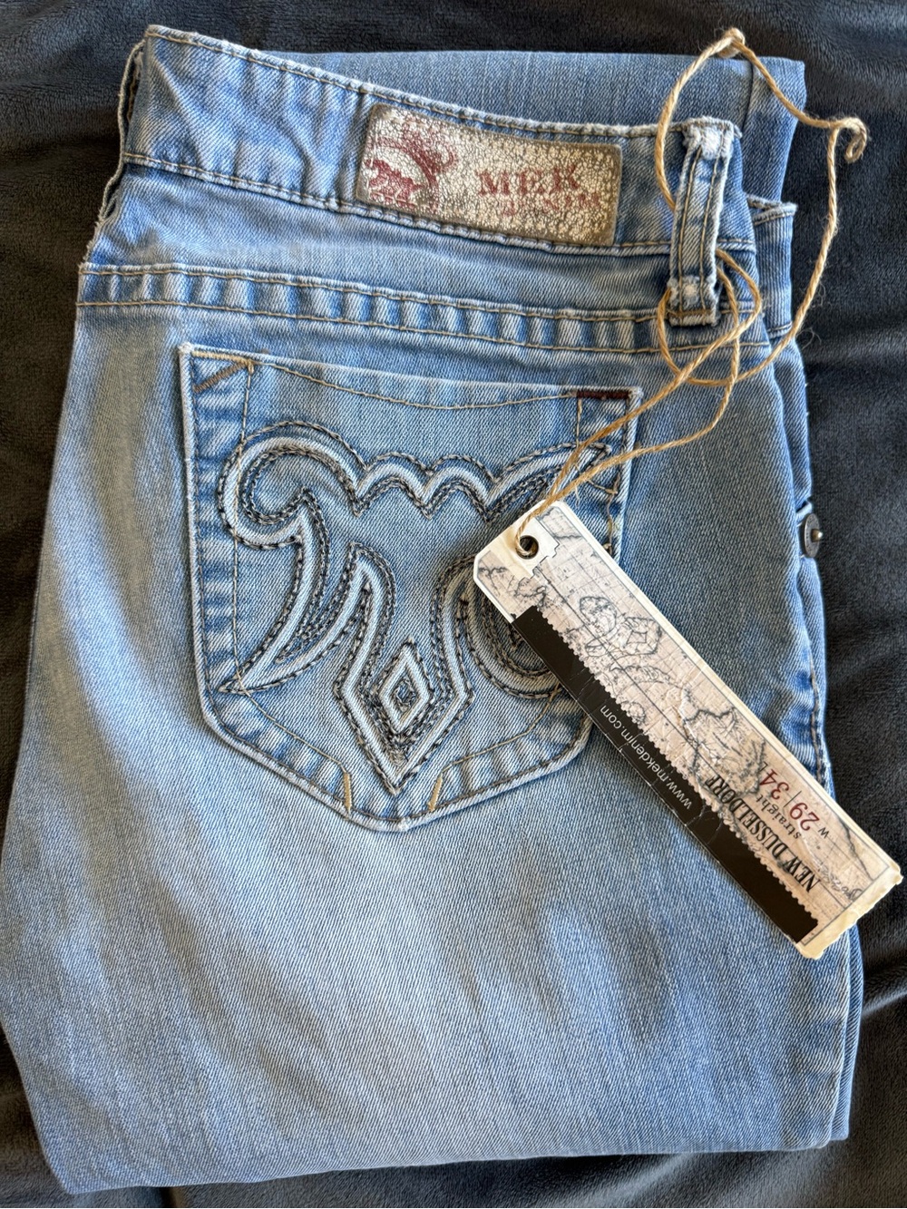MEK Vintage Light Blue Women's Boot Cut Jeans with Embroidered Back Pocket 27/34
